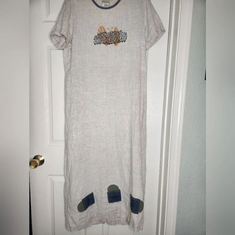 Reminisce L 100% Linen Gray Shortsleeves Maxi Summer Dress